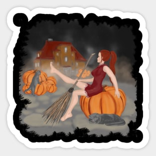 Witches and cats on the Halloween Sticker